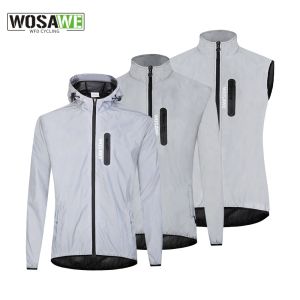 WOSAWE Full Reflective Jacket with Hoodie High Visibility Waterproof Wind Breaker Men Women Hiking Cycling Running Safety Vest