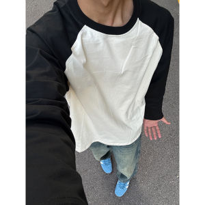 ZHUOCAN | Patchwork Raglan Sleeve Crew Neck Cotton T-Shirt for Men