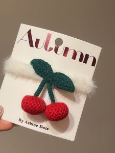 Adorable Plush Hair Ties for Girls Cherry Weaved Hair Bands Autumn Winter No Damage Hair Accessories for Kids Baby Girls
