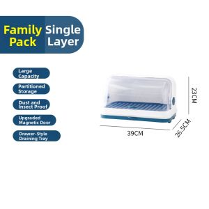 Double Layer Dish Rack With Lid Draining Kitchen Organizer