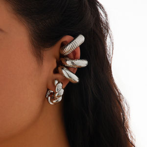 Punk Twisted Chunky Tube 4Pcs Set Clip Earrings for Women Non Piercing C Shape Ear Cuff Female Jewelry Accessories New