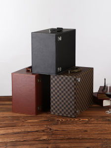 Màu Đen Da Hộp Rượu Hộp Quà Tặng Rượu Hộp Bảo Quản Rượu Vang Nhiệt Hộp Đựng 6 Chai Đựng Rượu Vang Đỏ Bao Bì