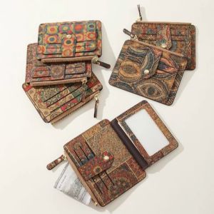 Vintage exquisite multi-card bag Cork ultra-light zipper small purse coin purse