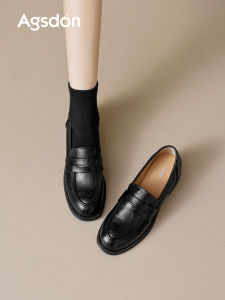 Black Flat Bottom Loafers Womens Fashion Casual Shoes British Style Thick Heel Commute Retro Flat Small Leather Shoes