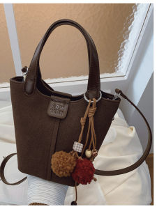 Retro American Brown Frosted Womens Crossbody Bag Handbag Travel Bucket Bag Single Strap Zipper Closure Soft Handle