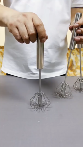 Stainless Steel Egg Whisk Semi Automatic Egg Beater Manual Hand Mixer Self Turning Egg Stirrer