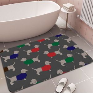 VIKAMA Black Dachshund Line Art Bath Mat Minimalist Dog Print Non‑Slip Absorbent Floor Mat for Bathroom Home Decor