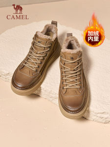 Camel Mens Winter Thick Bottom High Top Casual Martin Boots Warm Fleece Workwear Style Comfortable Leather Upper Shoes