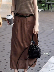 MANMI | Chân Váy A-line Cà Phê Vintage Elegance