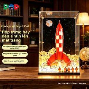 POP BRICKS | Tintin Adventure Compatible Moon Rocket Blocks Display Box with Light