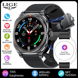 LIGE | LIGE Women 2 In 1 Smart Watch Man With Earbuds NFC Smartwatch TWS Bluetooth Earphone Heart Rate Blood Oxygen Call Sports Watch