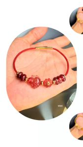 vòng tay cỏ 4 lá thạch anh tóc đỏ tự nhiên đính kim tiền vàng tây mix hồ ly và đồng điếu thạch anh tóc đỏ vip vòng tay đá phong thủy hợp mệnh thổ mệnh hỏa trang sức thiết kế đủ hóa đơn thẻ bảo hành