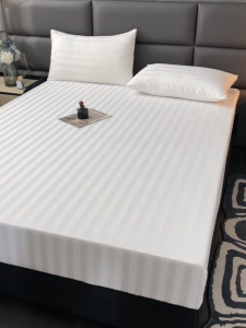 3in1 Bedsheet Hotel Plain Stripes Set | 100% Cotton | Fully Garterized Bedsheet Set With 2Pillowcase