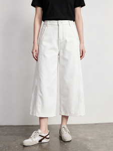 Basic House | Loose Straight White Womens Denim Pants High Waist Fall Flattering Wide Leg