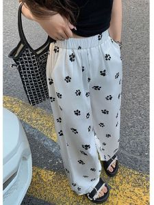 Quần Ống Rộng Ống Đứng Mỏng Màu Trắng Rộng Rãi Thoải Mái Cho Nữ Mùa Hè 2025 Quần Dài Ống Rộng Cạp Cao Có Túi