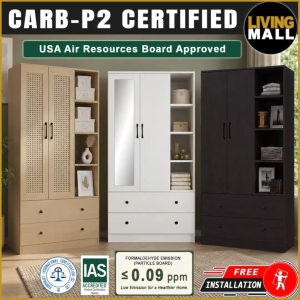 LivingMall MIORI 2/3-Door Wooden Wardrobe Modern Clothes Cabinet with CARB-P2 Low Formaldehyde Board