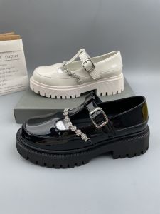 Vintage French Mary Jane Womens Leather Shoes Thick Bottom Slip-On round Toe Fashion Single Shoes Spring Summer New Arrival