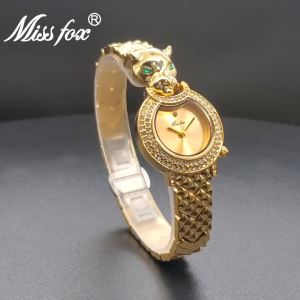 MissFox | MISSFOX Leopard 3D Bling Diamond Quartz Women Wristwatch Fashion Casual Ladies Female Quartz Gold Watches Jewelry Women Clock