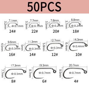 ICERIO 50PCS Barbless Hook Nymph Jig Fishhook High Carbon Steel Egg Caddis Pupa Euro Perdigon Fly Trout Fishing Lure