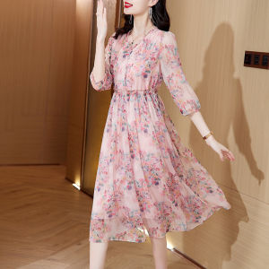 DAIXIANGFEIZI | Floral Chiffon Dress Women Summer Waist Shaping