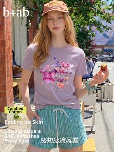 Floral Print Slimming T-shirt Short Sleeve