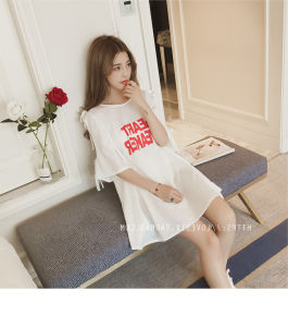 Áo Thun Nữ Tay Lửng in Chữ Mùa Hè 2024 Phong Cách Hàn Quốc Có Nơ Bướm Dài Vừa Phải