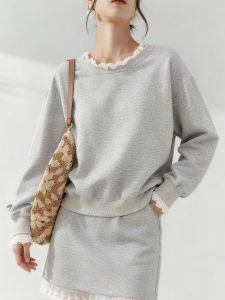 QINGNAER | Elegant Lace Grey Hoodie