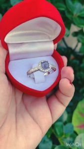 แหวนพลอยแทนซาไนท์แท้ (Tanzanite)  เรือนเงินแท้ 92.5% เคลือบทองคำขาว ไซส์นิ้ว 59 หรือ 9 US สินค้าส่งในกล่องเครื่องประดับ พร้อมใ