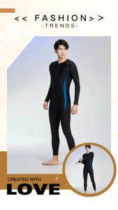 Mens High-Quality Rashguard Full-Zip One-Piece Swimwear with UV Protection for Surfing Diving and Beach Activities