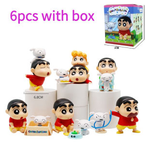 TOPTOY | TOPTOY 6pcs/Set Crayon Shin Chans Shiro Little Whites Daily Life Anime Figure Model Peripheral Doll Blind Box Toys Ornament