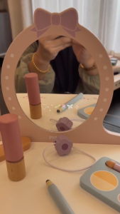 Aesthetic Wooden Vanity Table - PolarB Makeup Series with 8 Accessories