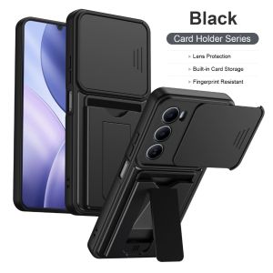 Slide Camera Lens Protector Phone Case Built-in Card Slot Holder Invisible Bracket Kickstand For itel A100C A100 Wallet Cover