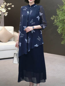 DAIXIANGFEIZI | Elegant Fake Two-Piece Dress Summer Autumn New Mom Style 3/4 Sleeves Midi