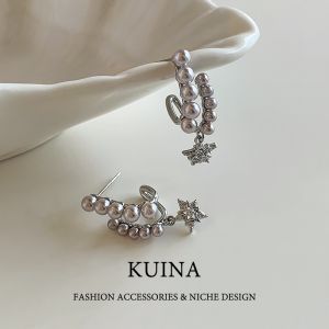kuina | Silver Star Earrings Long Fringe Elegant Luxurious