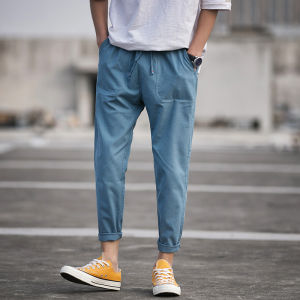 VIPIN | Slim Fit Linen Cotton Blend Summer Thin Casual Pants Mens Nine Point Long Trousers Youthful Vitality Style Pocket Detail