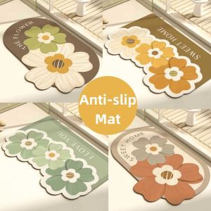 Bathroom Anti-slip Mat Diatom Water Absorbing Foot Mat Soft Diatomite Bathroom Flower Shaped Floor Mat