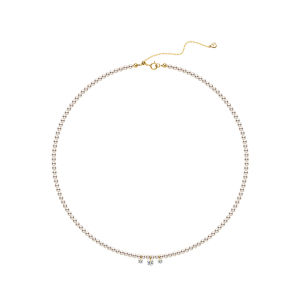 Helas | Freshwater Pearl Beaded Necklace 14K Gold Cultured Diamond Satin Finish