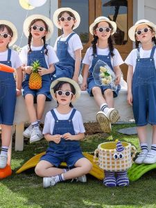 Childrens Performance Outfit Denim Overalls Primary School Graduation Kindergarten Class Uniform Cotton Casual Wear