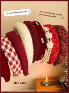 Christmas New Year Red Hair Band High Skull Top Wide Edge Sponge Face Wash Fancy Headband Fall and Winter Birth Year Hair Accessories