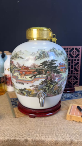 Bình gốm sứ ngâm rượυ chum ngâm rượυ tình tú giang nam TẶNG khóa + đế gỗ thể tích 5l-17l