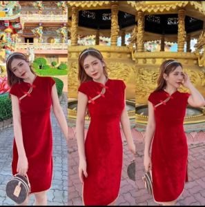 SS. ชุดเดรสกี่เพ้าเดรสอาหมวย คอจีน ดีไซน์สวย ผ่าข้างโชว์ขาอ่อนเซ็กซี่ๆน่ารักๆ ทรงสวย ตัดขอบทูโทนเก๋ๆ