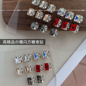 High Quality Crystal Nail Art Decorations Flashy Square Sugar Zirconia Diamond Nail Accessories Set of Two from China