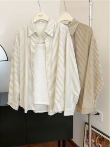 Korean Style Striped Long Sleeve Womens Shirt Loose Fit Versatile Layering Top Spring 2025 Design Sense Inner Wear Jacket