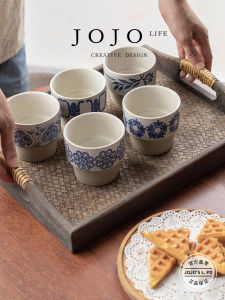 Creative Ceramic Chinese Style Milk Mug Stackable Cups Breakfast Idea JOJOS L PD.quake Geometric Pattern Not Handmade