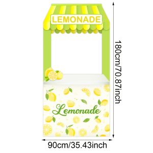 Summer Lemonade Stand Backdrop Green Awning Lemon Pattern Photo Booth Banner for Lemonade Theme Party Decoration