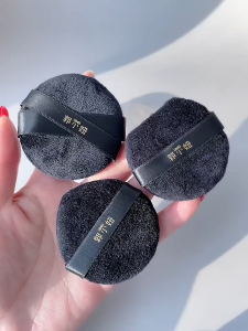 GUOXIAONIU Black Rose Velvet Powder Puff Set - Premium Plush Velvet Makeup Sponge for Loose/Pressed Powder Large Replacement Cushion Puff & Long-Lasting Setting Tool
