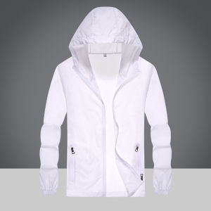 Summer Mens plus Size Loose Fit Hooded Thin Sun Protection Jacket Logo Printed Outdoor Travel Clothing Ultra Lightweight Breathable