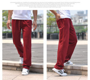 Mens Casual Straight Leg Fitness Sports Pants Thickened Loose Fit Spring Autumn Cotton Polyester Spandex Blend Comfortable