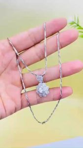 Dây chuyền bạc Ý S925  xi bạch kim kiểu mì  xoắn size 1li6 Mặt dây chuyền bạc xi kim hoa kiểu đai tim đá chủ 5mm Moissanite Mỹ D/FL Màu trắng màu xanh kiểm định GRA Vòng cổ bạc mạ vàng trắng đẹp - KIM LỘC PHÁT DM2X