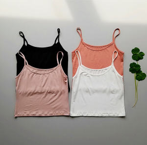 New Amoi Women's Pure Color Small Sling Vest & Black & White Spaghetti Strap Short Tops Base